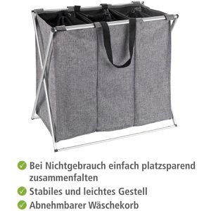 Produktbild für Wäschekorb Wenko Trio Grau meliert, mit 3 Fächern