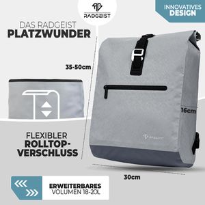 Produktbild für Gepäckträgertasche Radgeist RG-BPD-GR-34, grau, 20 Liter