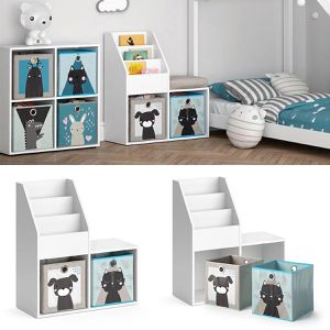 Produktbild für Bücherregal Vicco Luigi Mini, weiß, mit 2 Faltboxen