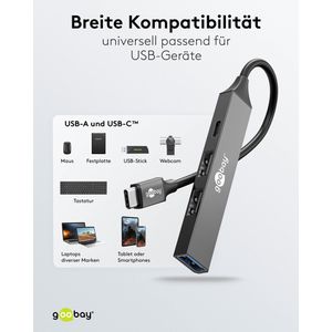 Produktbild für USB-Hub Goobay 74459, grau, mit Metallgehäuse