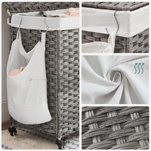 Produktbild für Wäschekorb Songmics LCB363G01, grau, mit 3 Fächern