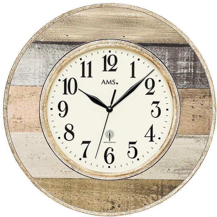 AMS Wanduhr 5975, Holz, Kunststoff, analog, Funkuhr, Ø 35 cm