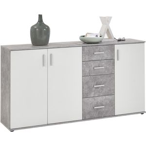 FMD-Möbel Sideboard Albi 3, AG / 83cm Türen beton, mit Maße: 160,1 und Böttcher x weiß – Schubladen