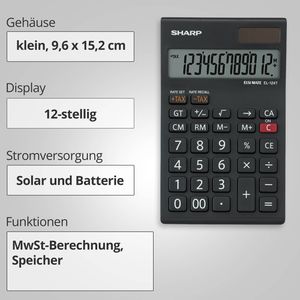Produktbild für Taschenrechner Sharp EL-124TWH, MwSt-Berechnung