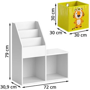 Produktbild für Bücherregal Vicco Luigi Mini, weiß, mit 2 Faltboxen