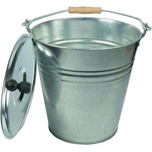 Ascheeimer HRB 667019667022, silber, mit Holzgriff und Deckel