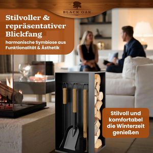 Produktbild für Kaminholzregal Black-Oak Aspen, mit Kaminbesteck