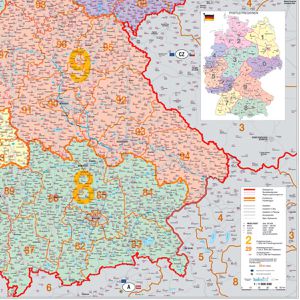 Produktbild für Deutschlandkarte Stiefel Postleitzahlenkarte, rahmenlos