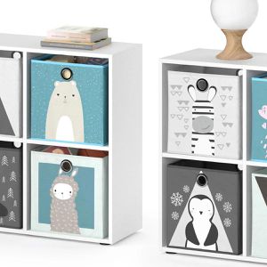 Produktbild für Bücherregal Vicco Scutum, weiß, mit 8 Faltboxen