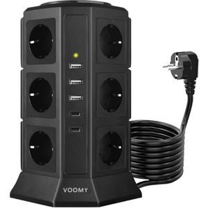 Produktbild für Steckdosenwürfel Voomy Power S12C, mit Schalter, schwarz
