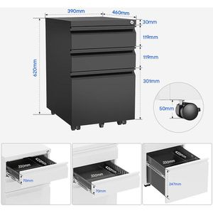 Produktbild für Rollcontainer FlexiSpot RC3B, aus Metall, schwarz