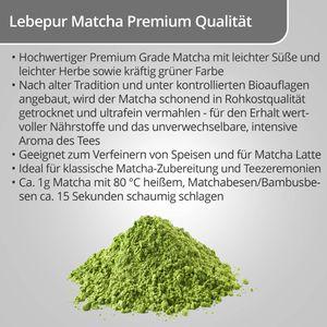 Produktbild für Matcha Lebepur Grüntepulver Premium Qualität, BIO