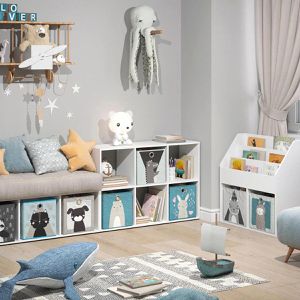Produktbild für Bücherregal Vicco 13302, weiß, mit 6 Faltboxen