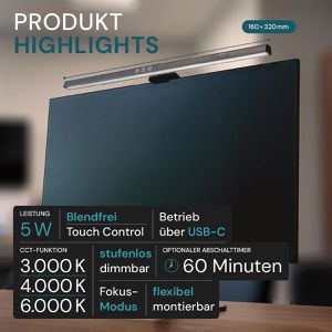 Produktbild für Monitorlampe Luxula LX700165, mit USB und LED