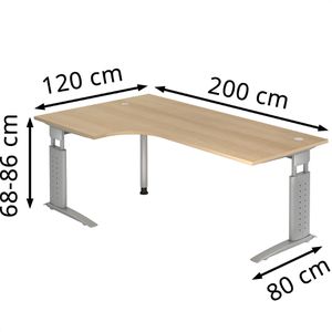 Produktbild für Schreibtisch Hammerbacher U-Serie, eiche / silber