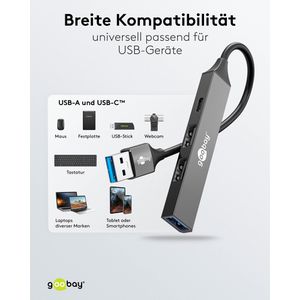 Produktbild für USB-Hub Goobay 74458, grau, mit Metallgehäuse