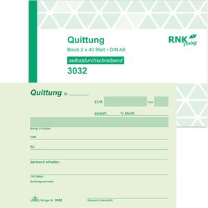 Quittungsblock RNK 3032, A6 quer