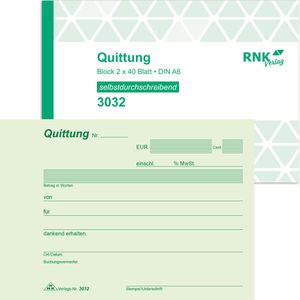 Produktbild für Quittungsblock RNK 3032, inkl. MwSt.