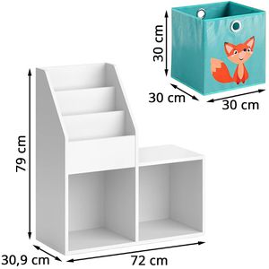 Produktbild für Bücherregal Vicco Luigi Mini, weiß, mit 2 Faltboxen