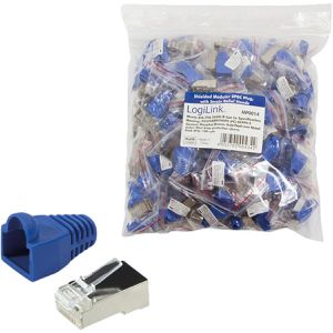 Produktbild für Modularstecker LogiLink MP0014, blaue Tülle, Cat.5e, RJ45