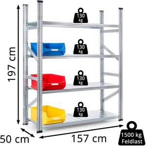 Produktbild für Weitspannregal GEWE 515G4R, 4 Metallböden