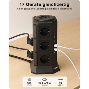 Produktbild für Steckdosenwürfel Voomy Power S12, mit Schalter, schwarz