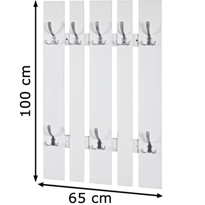 HakuMöbel Wandgarderobe 14394, Holz, mit 8 Haken, weiß