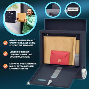 Produktbild für Briefkasten Monzana 108099, schwarz, aus Stahl
