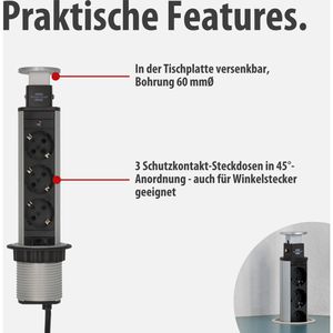 Produktbild für Einbausteckdose Brennenstuhl Tower Power, 2m Kabel, versenkbar