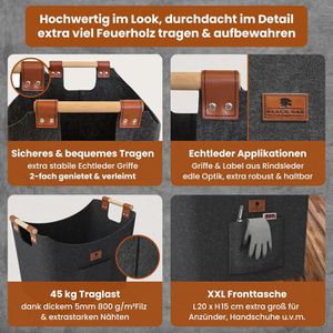 Produktbild für Kaminholztasche Black-Oak Montana XL, anthrazit