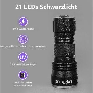 Produktbild für UV-Taschenlampe Lepro mit LED, 9 cm