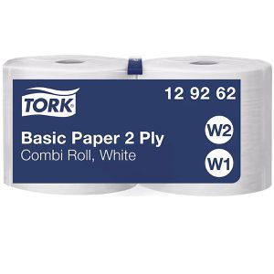 Putztuchrolle Tork 129262, W1 und W2, Recyclingpapier, weiß