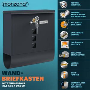 Produktbild für Briefkasten Monzana 108099, schwarz, aus Stahl