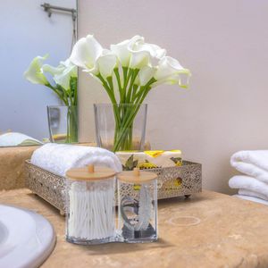Produktbild für Wattestäbchenbehälter Relaxdays transparent, mit Bambusdeckel
