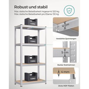 Produktbild für Schwerlastregal Songmics 4 Holzböden