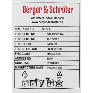 Produktbild für BigBag Berger&amp;Schröter 50097, bis 1500kg