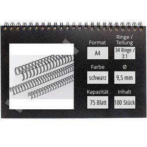 Produktbild für Drahtbinderücken Renz Ring Wire, schwarz, für A4