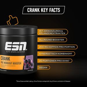 Produktbild für Aminosäuren ESN Crank Pre Workout Booster, Getränkepulver