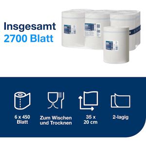 Produktbild für Putztuchrolle Tork Universal 121206, M2, Recyclingpapier, weiß