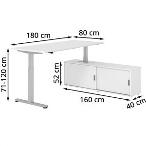 Produktbild für Schreibtisch Hammerbacher XMST 29429, weiß, mit Sideboard