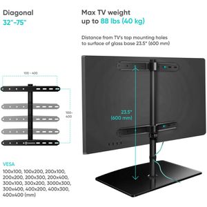 Produktbild für TV-Ständer Onkron PT3-B, schwarz, Metall &amp; Glas
