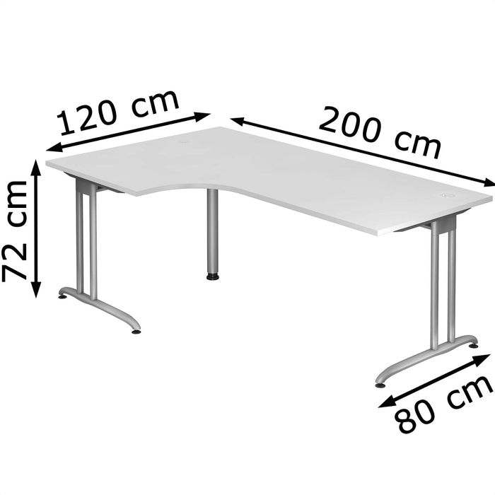 Hammerbacher Schreibtisch B-Serie, Weiß, Maße: 200 X 120cm, L-Form ...