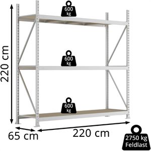 Produktbild für Weitspannregal META-Regalbau 20051247, 3 Holzböden