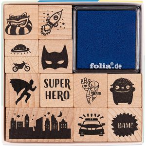 Produktbild für Motivstempel Folia Stempelset Superhelden, aus Holz