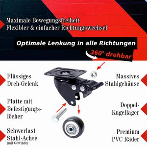 Produktbild für Möbelrolle PRIOstahl mit Anschraubplatte, 4 Stück