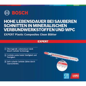 Produktbild für Stichsägeblätter Bosch Expert Plastic Composites Clean T301CHM