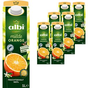 albi Saft milde Orange, ohne Zuckerzusatz, 100% Fruchtgehalt, je 1 Liter, 6 Stück