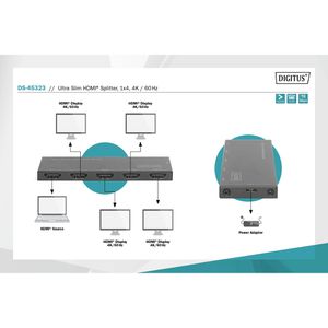 Produktbild für HDMI-Splitter Digitus Ultra Slim DS-45323, 1 In 4 Out
