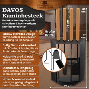 Produktbild für Kaminbesteck Black-Oak Davos, aus Metall, schwarz, 5-teilig