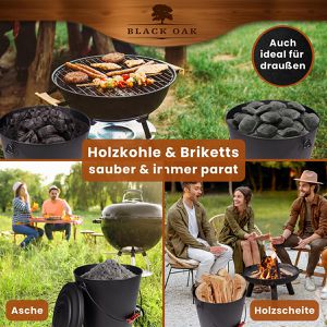 Produktbild für Ascheeimer Black-Oak Santorini, schwarz, Holzgriff &amp; Deckel
